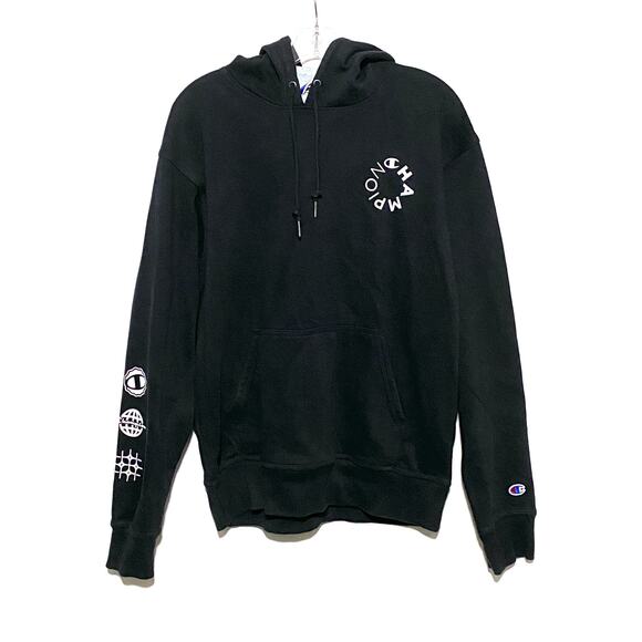 Champion Authentic Athleticwear Black Hoodie Sweatshirt Logo Sleeves Mens M - Picture 1 of 8